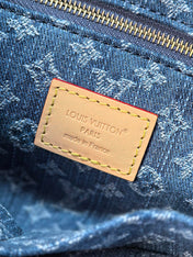 LV 25S ONTHEGO 28 IN BLUE MONOGRAM DENIM COTTON CALFSKIN LEATHER STRAP