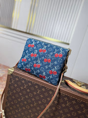 LV 25S COUSSIN BAG 26 IN DARK BLUE DENIM MONOGRAM CHERRY GOLD HARDWARE
