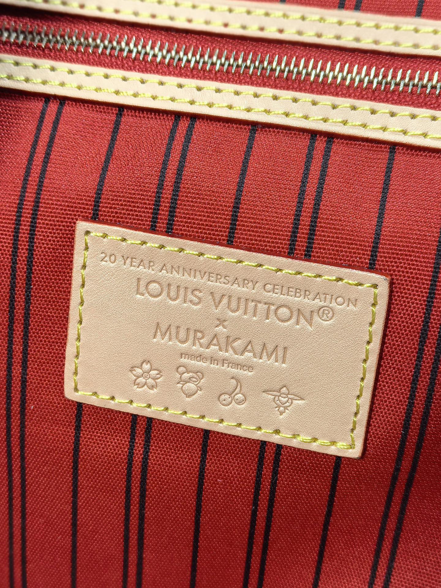 LV 25S NEVERFULL 31 IN DARK BROWN MONOGRAM CHERRY LEATHER TRIM GOLD HARDWARE