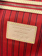 LV 25S NEVERFULL 31 IN DARK BROWN MONOGRAM CHERRY LEATHER TRIM GOLD HARDWARE