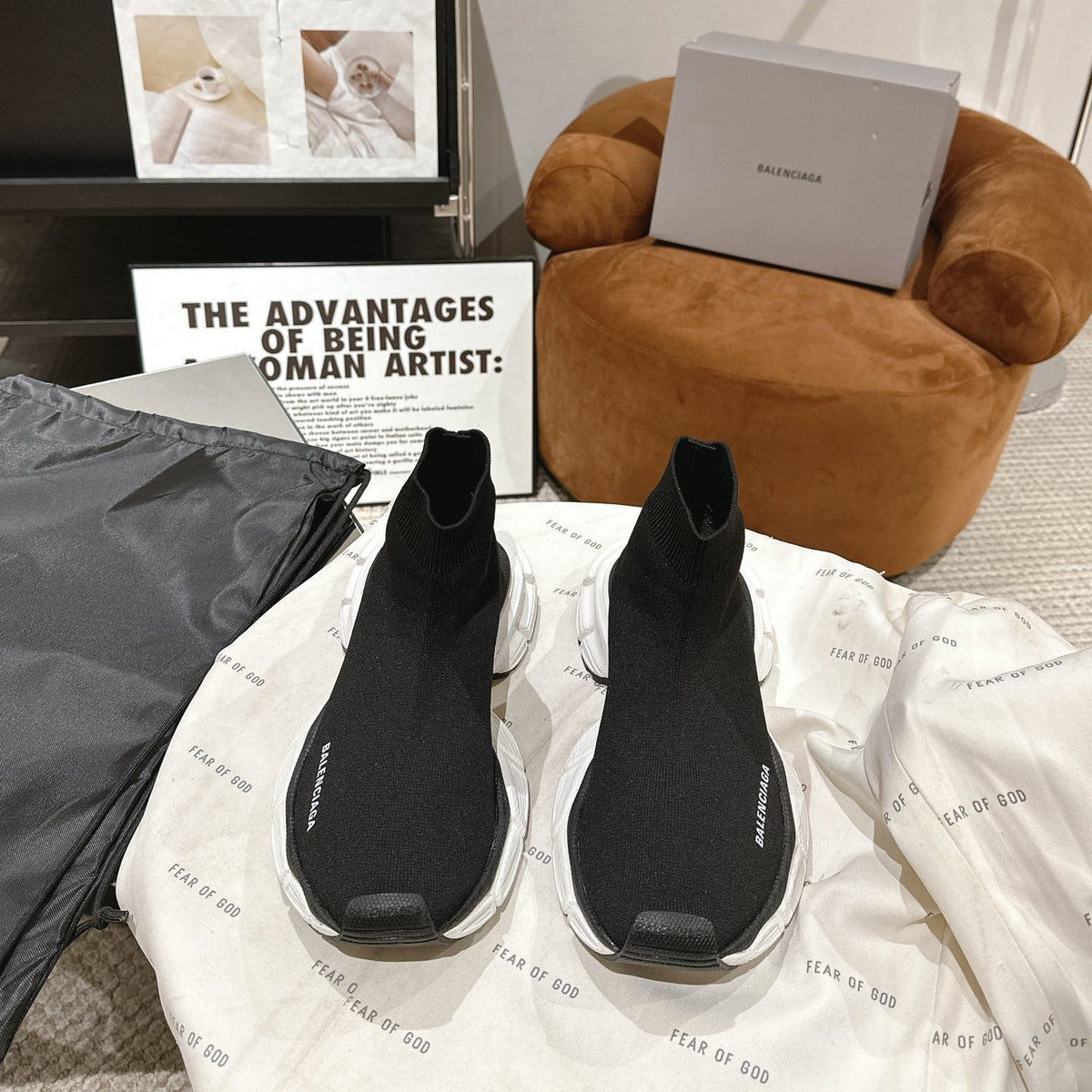 BALENCIAGA 25S SPEED TRAINER SNEAKERS 55 MM IN BLACK KNIT STYLE 1