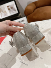 MINI TRES VIVIER STRASS BUCKLE BABIES BALLERINAS IN BEIGE CALFSKIN FULLY EMBELLISHED CRYSTALS