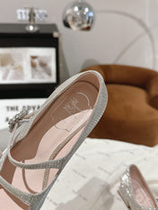 MINI TRES VIVIER STRASS BUCKLE BABIES BALLERINAS IN BEIGE CALFSKIN FULLY EMBELLISHED CRYSTALS
