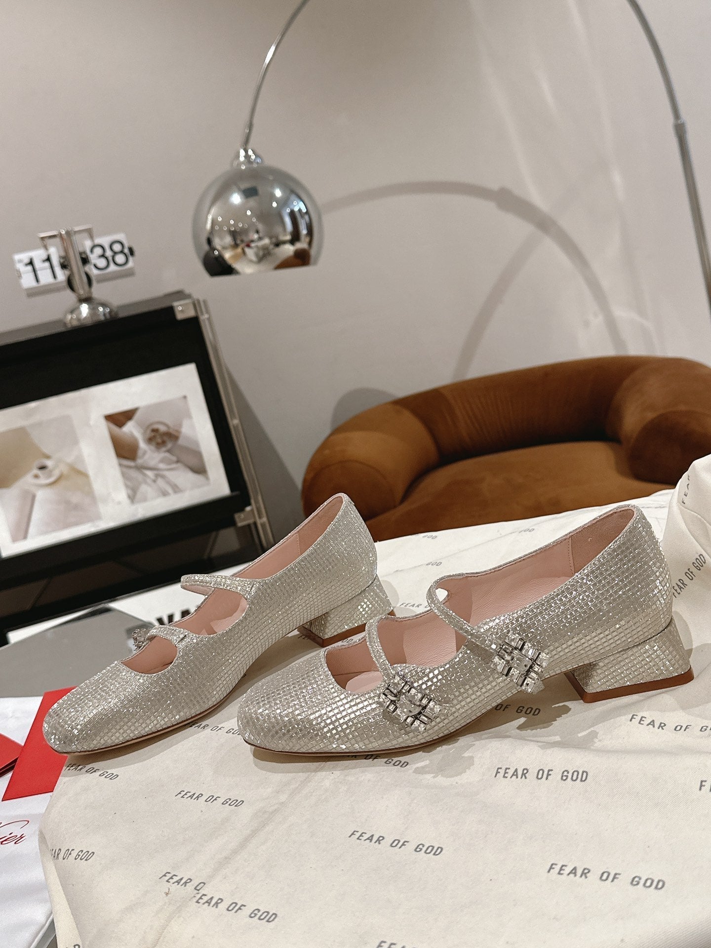 MINI TRES VIVIER STRASS BUCKLE BABIES BALLERINAS IN BEIGE CALFSKIN FULLY EMBELLISHED CRYSTALS