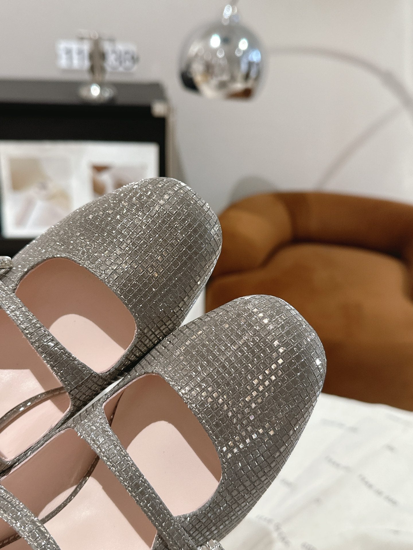 MINI TRES VIVIER STRASS BUCKLE BABIES BALLERINAS IN TAUPE CALFSKIN FULLY EMBELLISHED CRYSTALS