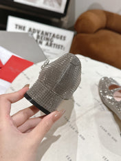 MINI TRES VIVIER STRASS BUCKLE BABIES BALLERINAS IN TAUPE CALFSKIN FULLY EMBELLISHED CRYSTALS