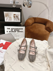 MINI TRES VIVIER STRASS BUCKLE BABIES BALLERINAS IN TAUPE CALFSKIN FULLY EMBELLISHED CRYSTALS