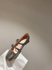 MINI TRES VIVIER STRASS BUCKLE BABIES BALLERINAS IN TAUPE CALFSKIN FULLY EMBELLISHED CRYSTALS