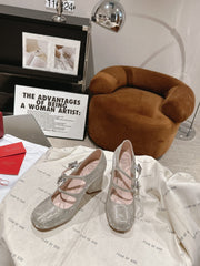 TRÈS VIVIER MARY JANE DOUBLE-STRAP PUMPS IN BEIGE CALFSKIN FULLY EMBELLISHED CRYSTALS