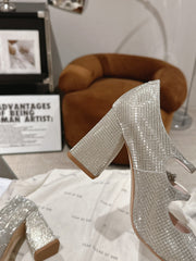 TRÈS VIVIER MARY JANE DOUBLE-STRAP PUMPS IN BEIGE CALFSKIN FULLY EMBELLISHED CRYSTALS