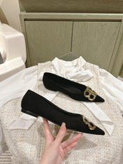 POINTED BB GOLD BUCKLE BALLET FLAT IN BLACK SUEDE