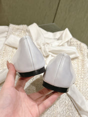 POINTED BB GOLD BUCKLE BALLET FLAT IN WHITE SHINY LAMBSKIN