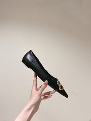 POINTED BB GOLD BUCKLE BALLET FLAT IN BLACK SMOOTH LAMBSKIN