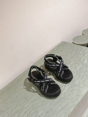 CHLOÉ 26S SANDALS IN BLACK LAMBSKIN AND CANVAS