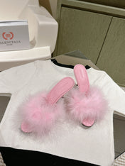 BALENCIAGA 25S HIGH-HEELED SANDALS 85 MM IN PINK FAUX FUR AND PU