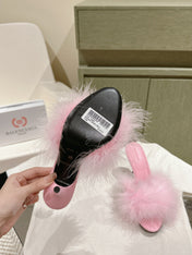 BALENCIAGA 25S HIGH-HEELED SANDALS 85 MM IN PINK FAUX FUR AND PU