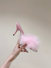 BALENCIAGA 25S HIGH-HEELED SANDALS 85 MM IN PINK FAUX FUR AND PU