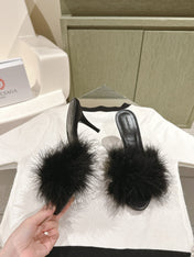 BALENCIAGA 25S HIGH-HEELED SANDALS 85 MM IN BLACK FAUX FUR AND PU