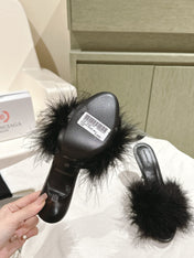 BALENCIAGA 25S HIGH-HEELED SANDALS 85 MM IN BLACK FAUX FUR AND PU