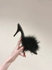 BALENCIAGA 25S HIGH-HEELED SANDALS 85 MM IN BLACK FAUX FUR AND PU