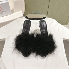 BALENCIAGA 25S HIGH-HEELED SANDALS 85 MM IN BLACK FAUX FUR AND PU