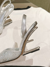 FENDI SEQUINS HIGH-HEELED SLINGBACK 85MM SILVER