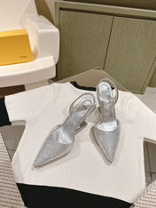 FENDI SEQUINS HIGH-HEELED SLINGBACK 85MM SILVER