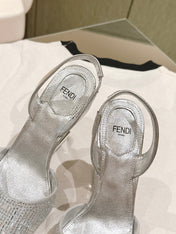 FENDI SEQUINS HIGH-HEELED SLINGBACK 85MM SILVER