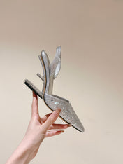 FENDI SEQUINS HIGH-HEELED SLINGBACK 85MM SILVER