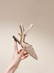 FENDI FIRST HIGH-HEELED SLINGBACK 85 MM IN BEIGE LAMBSKIN GOLD HARDWARE