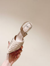 FENDI FIRST HIGH-HEELED SLINGBACK 85 MM IN BEIGE LAMBSKIN GOLD HARDWARE