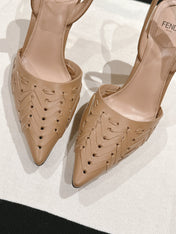 FENDI FIRST HIGH-HEELED SLINGBACK 85 MM IN TUSCAN TAN LAMBSKIN GOLD HARDWARE