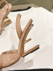 FENDI FIRST HIGH-HEELED SLINGBACK 85 MM IN TUSCAN TAN LAMBSKIN GOLD HARDWARE