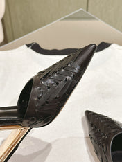 FENDI FIRST HIGH-HEELED SLINGBACK 85 MM IN BLACK LAMBSKIN GOLD HARDWARE
