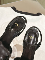 FENDI FIRST HIGH-HEELED SLINGBACK 85 MM IN BLACK LAMBSKIN GOLD HARDWARE