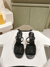 FENDI FIRST HIGH-HEELED SANDALS 85 MM IN BLACK LAMBSKIN GOLD HARDWARE