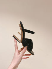 FENDI FIRST HIGH-HEELED SANDALS 85 MM IN BLACK LAMBSKIN GOLD HARDWARE
