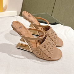 FENDI FIRST HIGH-HEELED SANDALS 85 MM IN TUSCAN TAN LAMBSKIN GOLD HARDWARE