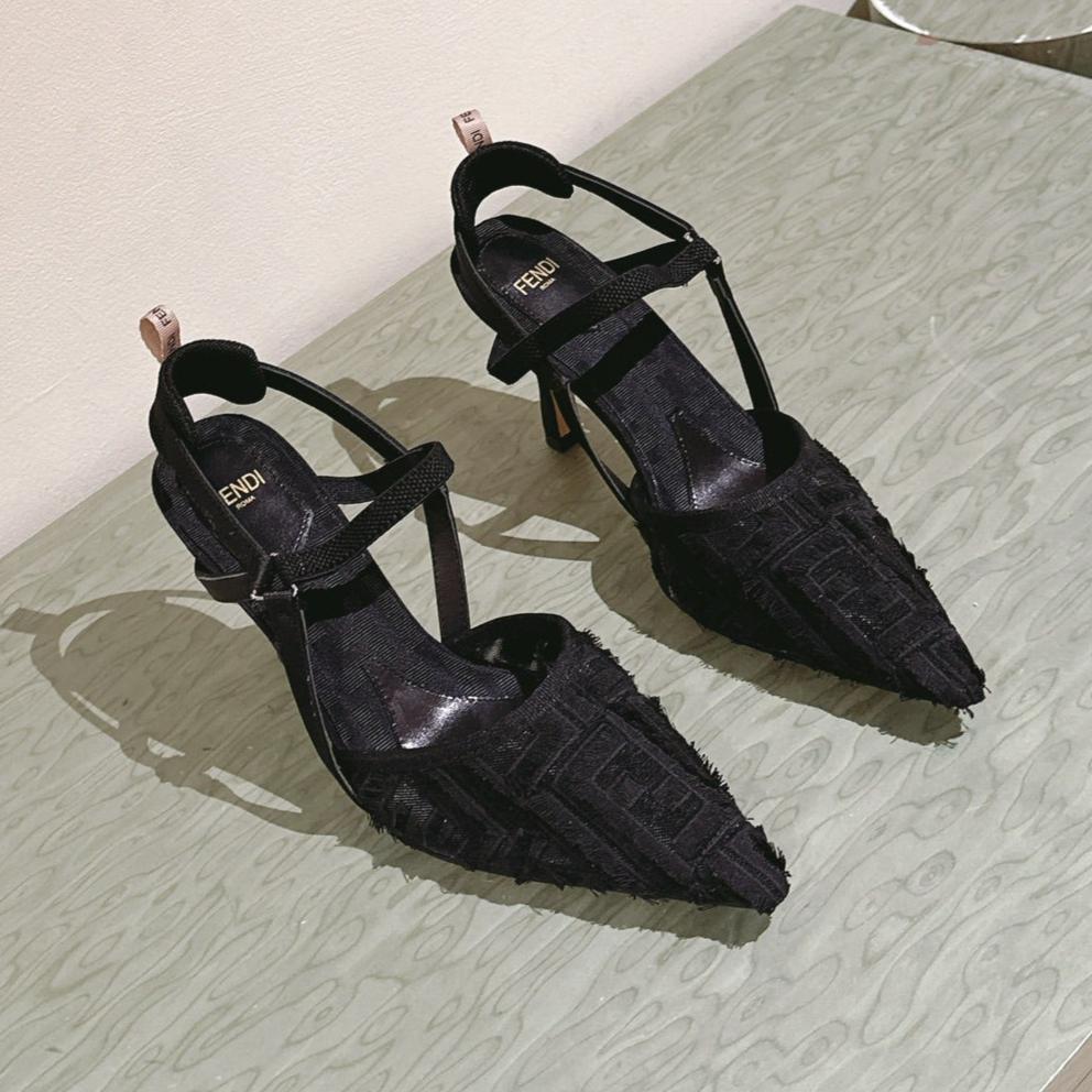 FENDI COLIBRÌ HIGH-HEELED SLINGBACKS 75MM IN BLACK FABRIC
