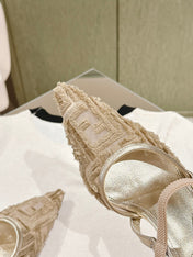 FENDI COLIBRÌ HIGH-HEELED SLINGBACKS 75MM IN LIGHT GOLD FABRIC