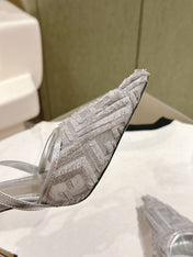 FENDI COLIBRÌ HIGH-HEELED SLINGBACKS 75MM IN LIGHT GREY FABRIC
