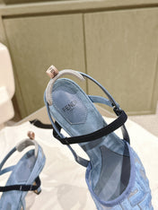 FENDI COLIBRÌ HIGH-HEELED SLINGBACKS 75MM IN SKY BLUE FABRIC