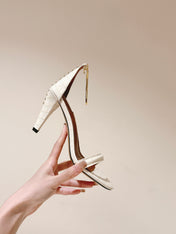 FENDI HIGH-HEELED 85 MM IN WHITE LAMBSKIN WITH GOLD HARDWARE