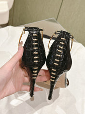 FENDI HIGH-HEELED 85 MM IN BLACK LAMBSKIN WITH GOLD HARDWARE