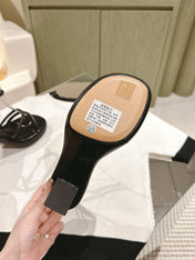 FENDI BAGUETTE HIGH HEELS 85MM IN BLACK LAMBSKIN WITH GOLD HARDWARE