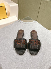 FENDI SIGNATURE MULE SLIDES IN DARK BROWN FIBRE
