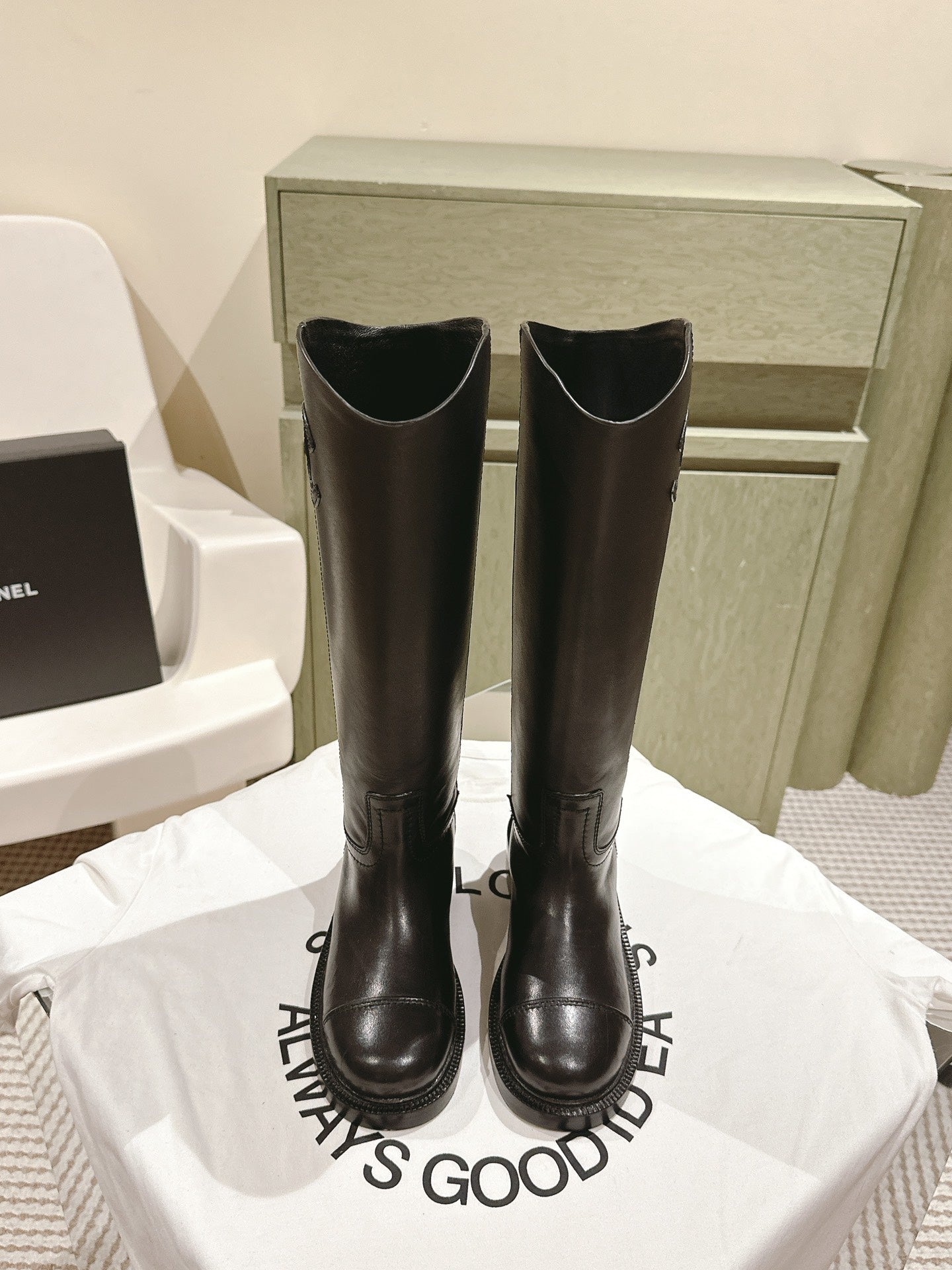 CC HIGH BOOTS BLACK CALFSKIN