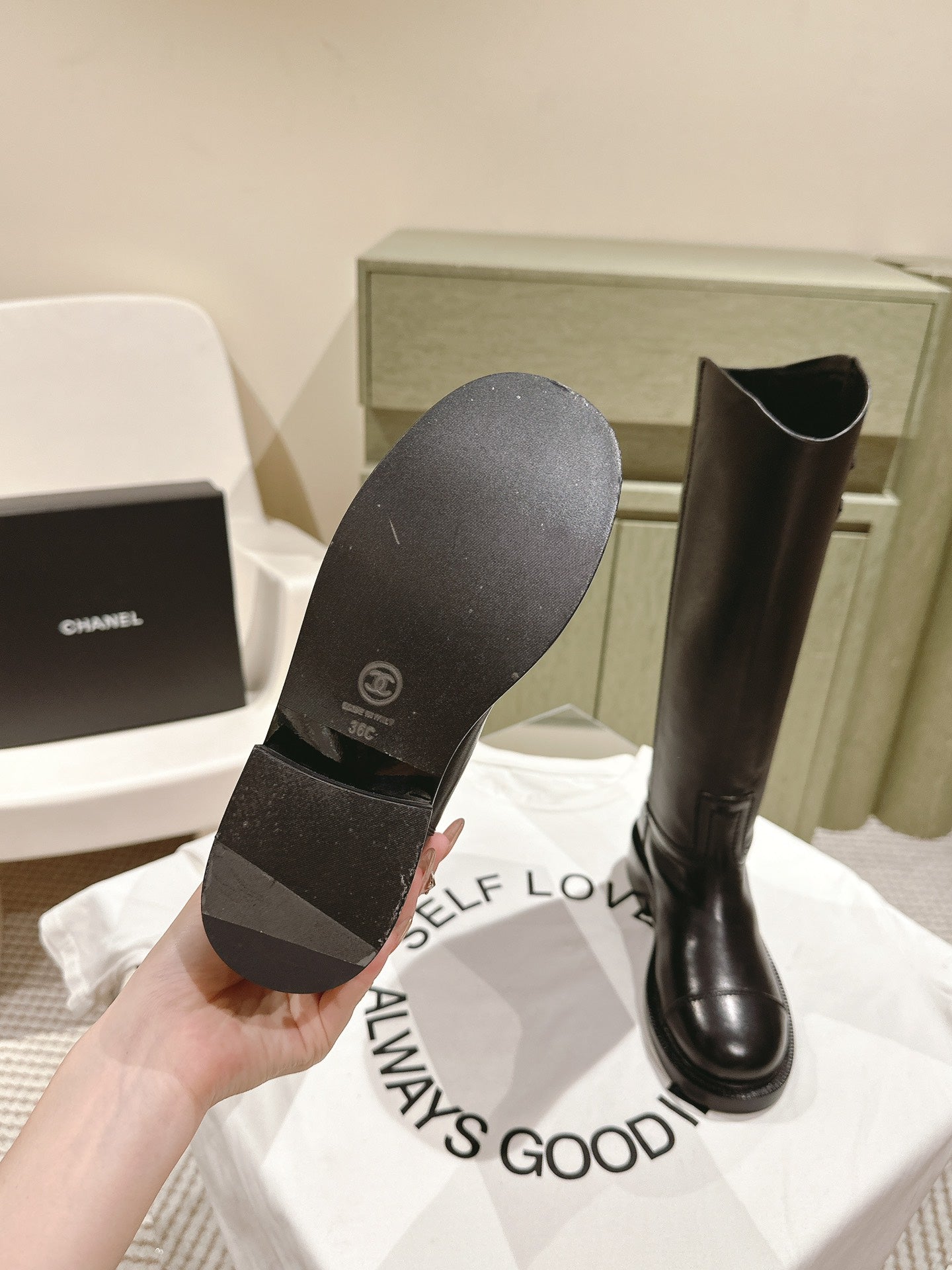 CC HIGH BOOTS BLACK CALFSKIN