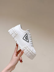 PRA DOUBLE WHEEL RE-NYLON GABARDINE SNEAKERS WHITE CALFSKIN