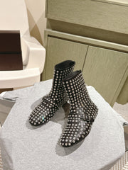 ALAIA SHORT BOOTS IN BLACK LAMBSKIN ATTACH RHINSTONES